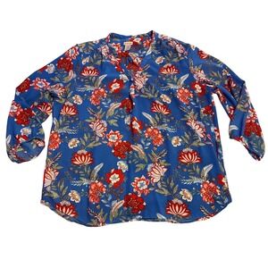 Paraphrase Womens Blue Floral 3/4 Sleeve Blouse Top, Size‎ XL